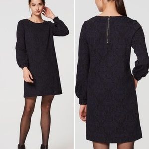 ANN TAYLOR LOFT Damask Long Sleeve Shift Dress